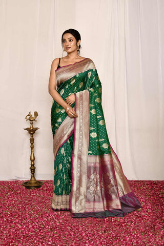 Green  Pure Katan Silk Banarasi Handloom Silk Saree