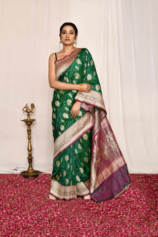 Green  Pure Katan Silk Banarasi Handloom Silk Saree