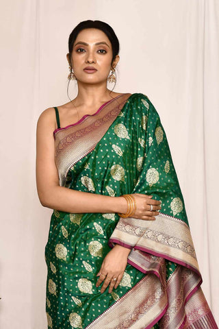 Green  Pure Katan Silk Banarasi Handloom Silk Saree