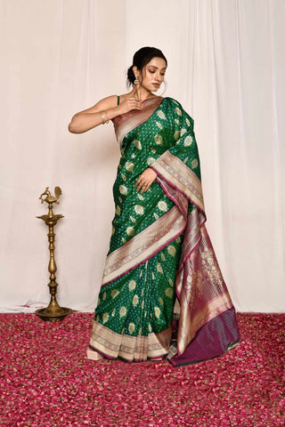 Green  Pure Katan Silk Banarasi Handloom Silk Saree