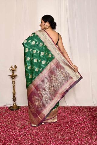 Green  Pure Katan Silk Banarasi Handloom Silk Saree