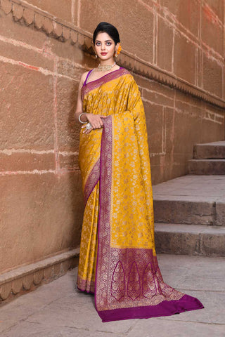 Mustard Purple Pure Crepe Georgette Saree