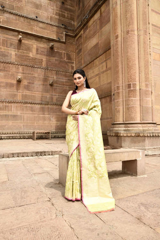 Pastel Green Pure Katan Silk Banarasi Handloom Silk Saree