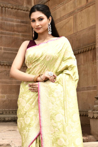 Pastel Green Pure Katan Silk Banarasi Handloom Silk Saree