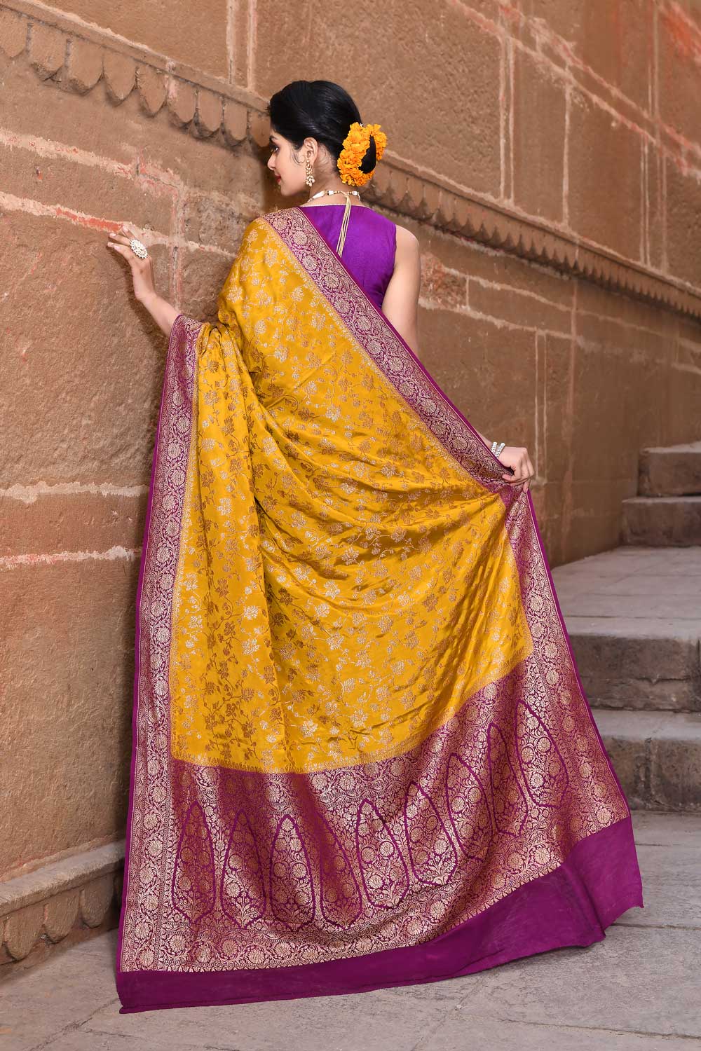 Mustard Handloom khaddi crepe georgette Silk Saree