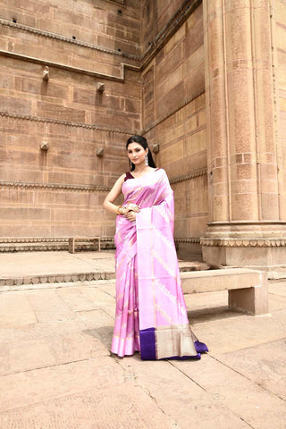 Lilac -Pink Pure Katan Silk Banarasi Handloom Silk Saree