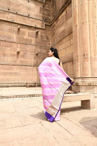 Lilac -Pink Pure Katan Silk Banarasi Handloom Silk Saree