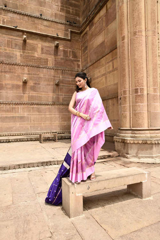 Lilac -Pink Pure Katan Silk Banarasi Handloom Silk Saree