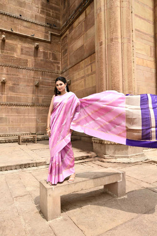 Lilac -Pink Pure Katan Silk Banarasi Handloom Silk Saree