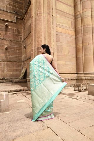 Mint Green Pure Katan Silk Banarasi Handloom Saree