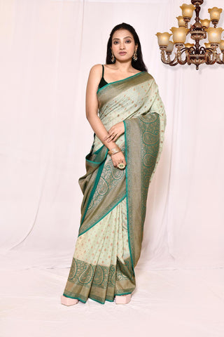 Green Pure Khaddi Georgette Banarasi Handloom Silk Saree