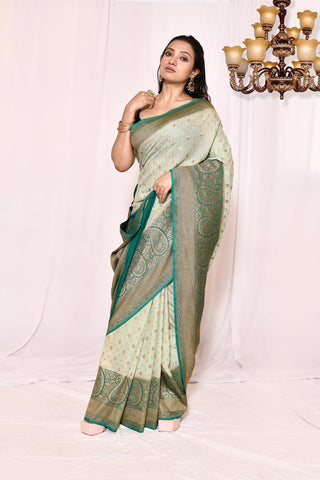 Green Pure Khaddi Georgette Banarasi Handloom Silk Saree