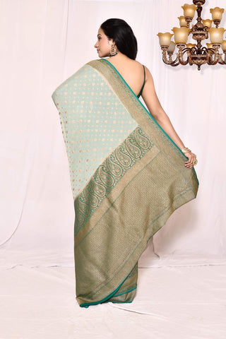 Green Pure Khaddi Georgette Banarasi Handloom Silk Saree