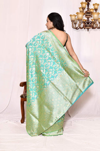 Mint Green Pure Katan Banarasi Handloom Silk Saree