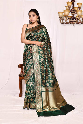 Green - Pure Katan Silk Banarasi Handloom Silk Saree