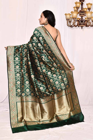 Green - Pure Katan Silk Banarasi Handloom Silk Saree