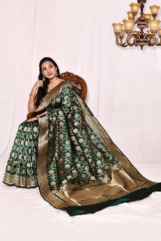 Green - Pure Katan Silk Banarasi Handloom Silk Saree