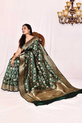 Green - Pure Katan Silk Banarasi Handloom Silk Saree