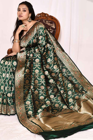 Green - Pure Katan Silk Banarasi Handloom Silk Saree