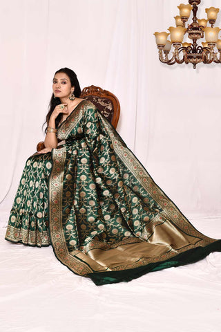 Green - Pure Katan Silk Banarasi Handloom Silk Saree