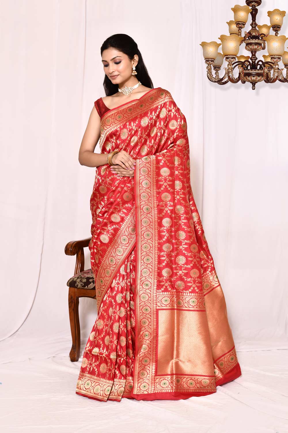 Red Pure Katan Silk Banarasi Handloom Saree