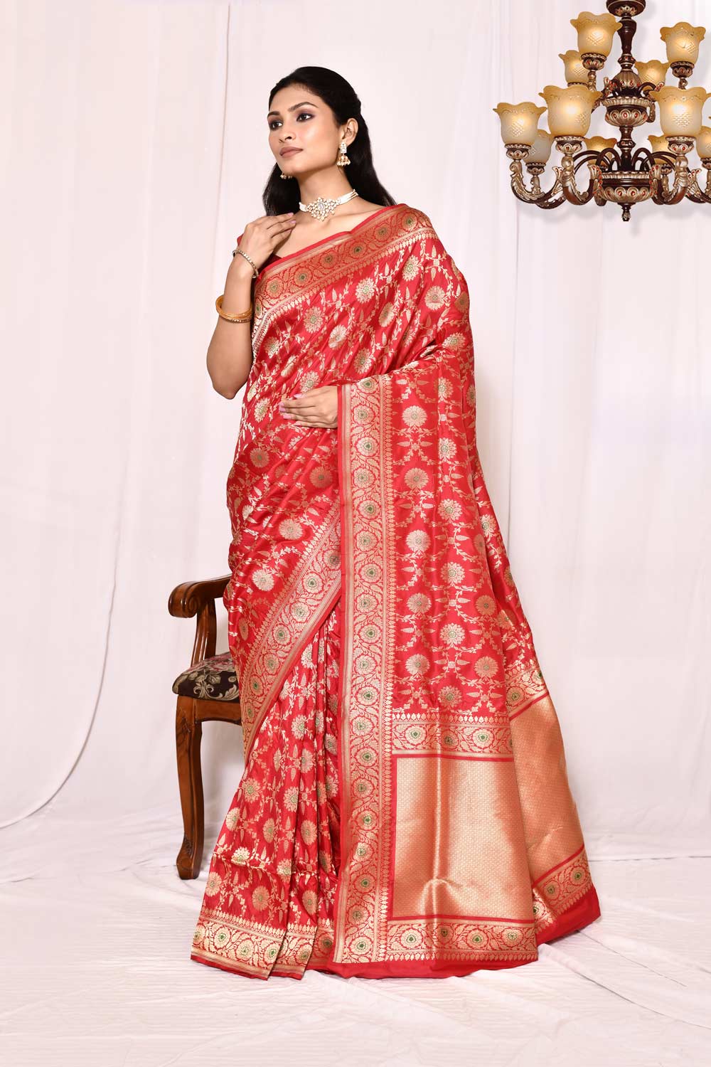 Red Pure Katan Silk Banarasi Handloom Saree