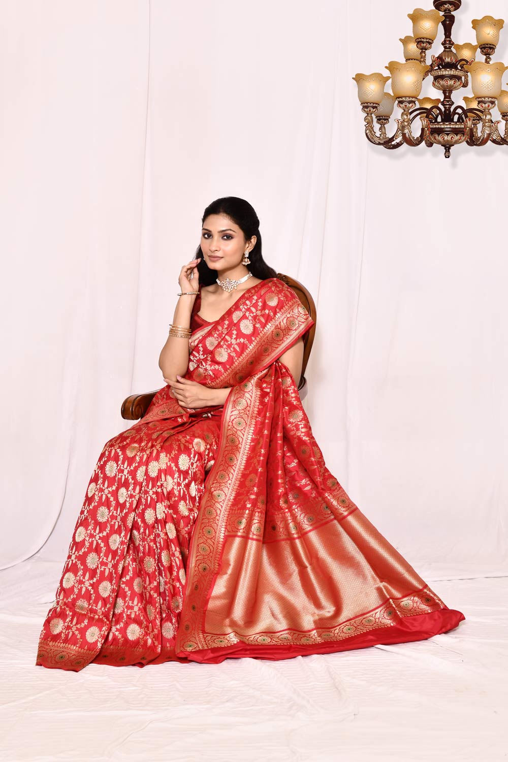 Red Pure Katan Silk Banarasi Handloom Saree