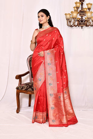 Tommato Red Pure Katan Silk Banarasi Handloom Saree