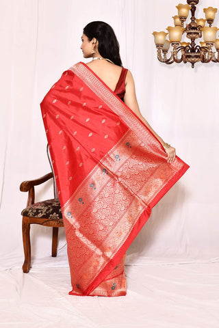 Tommato Red Pure Katan Silk Banarasi Handloom Saree