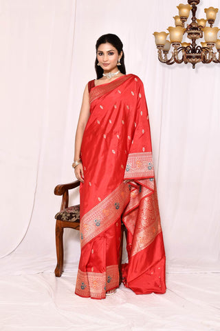 Tommato Red Pure Katan Silk Banarasi Handloom Saree