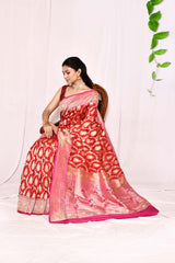 Red Pure Katan Silk Banarasi Handloom Silk Saree