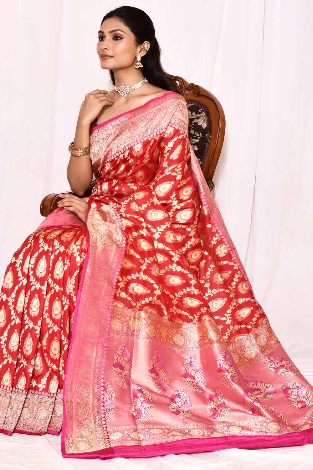 Red Pure Katan Silk Banarasi Handloom Silk Saree