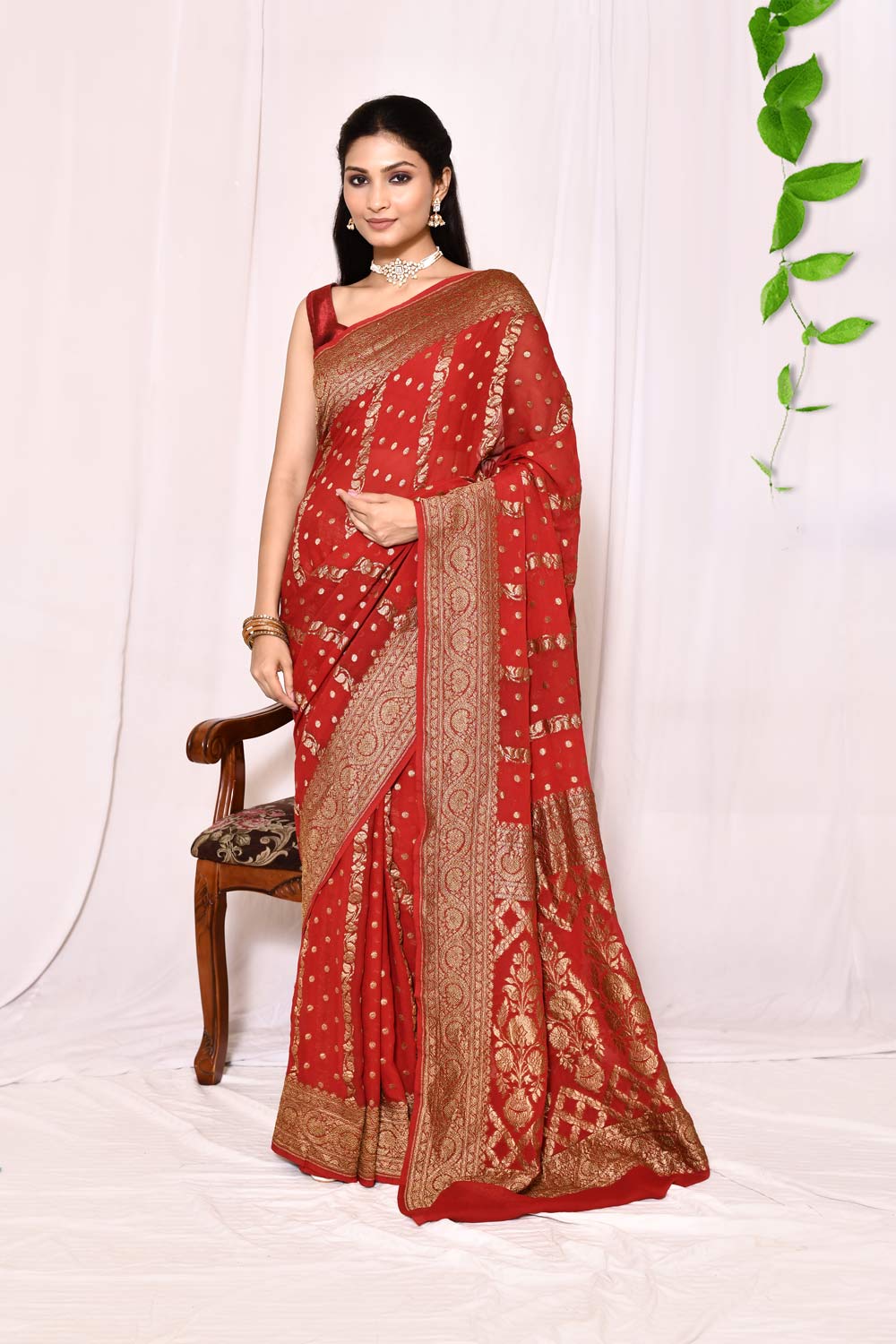 Blood Red -Pure Khaddi Georgette Banarasi Handloom Silk Saree