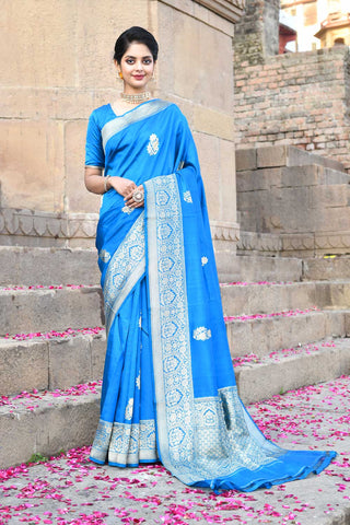 Peacock Blue Pure Katan Silk Banarasi Handloom Saree