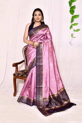 Lilac Pink Pure Katan Banarasi Handloom Silk Saree