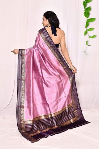 Lilac Pink Pure Katan Banarasi Handloom Silk Saree