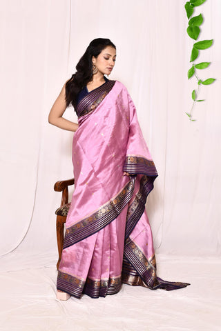 Lilac Pink Pure Katan Banarasi Handloom Silk Saree