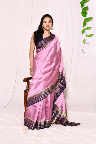 Lilac Pink Pure Katan Banarasi Handloom Silk Saree