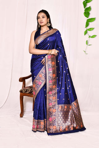 Royal Blue Pure Katan Silk Banarasi Handloom Saree