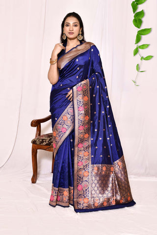 Royal Blue Pure Katan Silk Banarasi Handloom Saree