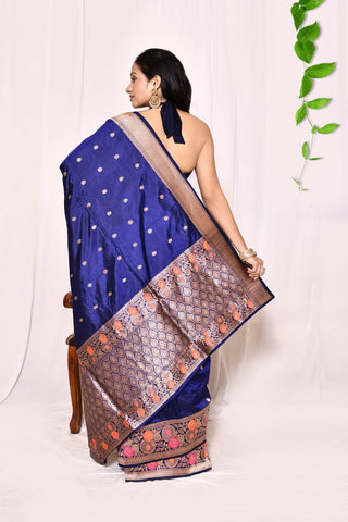 Royal Blue Pure Katan Silk Banarasi Handloom Saree