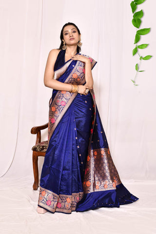 Royal Blue Pure Katan Silk Banarasi Handloom Saree