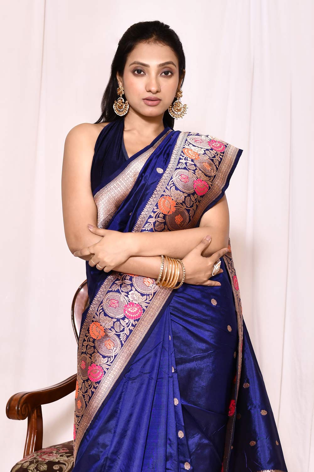 Royal Blue Pure Katan Silk Banarasi Handloom Saree