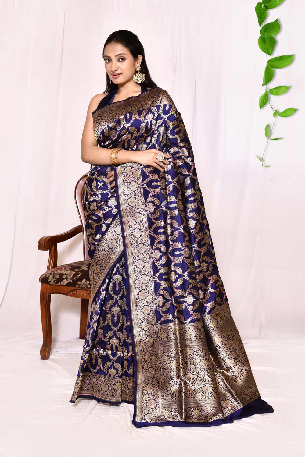 Navy Blue Pure Katan Banarasi Handloom Silk Saree