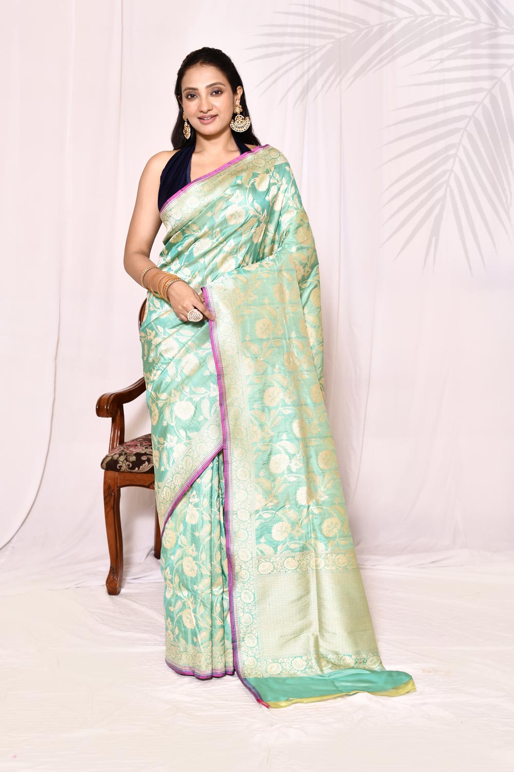 Sea Green Pure Katan Silk Banarasi Handloom Silk Saree