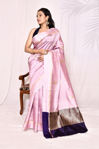 Lilac Pure Katan Silk Banarasi Handloom Silk Saree