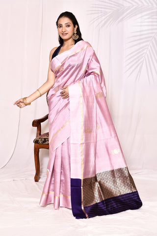 Lilac Pure Katan Silk Banarasi Handloom Silk Saree