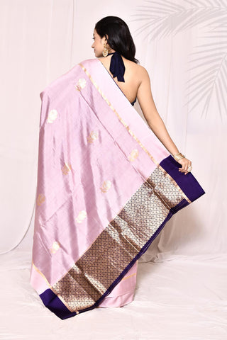 Lilac Pure Katan Silk Banarasi Handloom Silk Saree