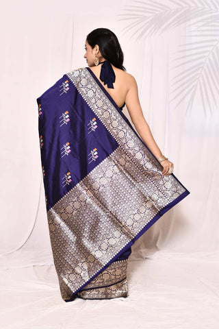 Midnight Blue Pure Katan Silk Banarasi Handloom Silk Saree