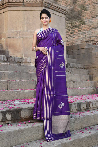 Purple Pure Katan Silk Banarasi Handloom Saree